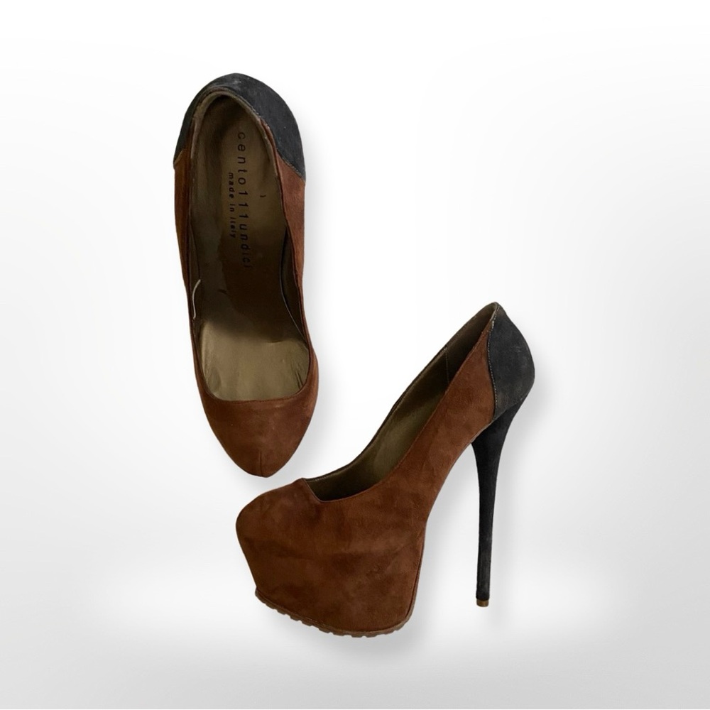 Brown, Black Suede Platform heels, Size EU 37